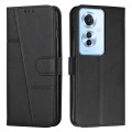 For OPPO Reno11 F Stitching Calf Texture Buckle Leather Phone Case(Black)