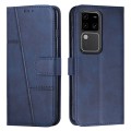 For vivo S18 / S18 Pro Stitching Calf Texture Buckle Leather Phone Case(Blue)