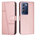 For vivo Y100 IDN Stitching Calf Texture Buckle Leather Phone Case(Pink)