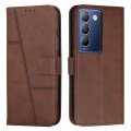 For vivo Y100 IDN Stitching Calf Texture Buckle Leather Phone Case(Brown)