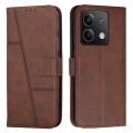 For Xiaomi Redmi Note 13 Stitching Calf Texture Buckle Leather Phone Case(Brown)