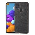 For Samsung Galaxy A21s Litchi Pattern Stitched Side-mounted Phone Case(Black)