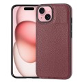 For iPhone 15 Litchi Pattern Stitched Side-mounted Phone Case(Dark Red)