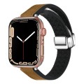 For Apple Watch SE 2023 44mm Magnetic Folding Leather Silicone Watch Band(Crazy Horse Brown)