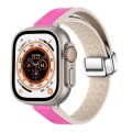 For Apple Watch Ultra 2 49mm Magnetic Folding Leather Silicone Watch Band(Rose Red)