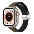 For Apple Watch Ultra 2 49mm Magnetic Folding Leather Silicone Watch Band(Dark Brown)