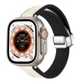 For Apple Watch Ultra 2 49mm Magnetic Folding Leather Silicone Watch Band(Starlight White)