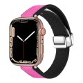 For Apple Watch Series 9 45mm Magnetic Folding Leather Silicone Watch Band(Rose Pink on Black)