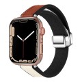 For Apple Watch Series 9 45mm Magnetic Folding Leather Silicone Watch Band(Starlight Brown)
