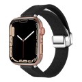 For Apple Watch Series 9 41mm Magnetic Folding Leather Silicone Watch Band(Napa Black)