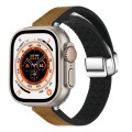For Apple Watch Ultra 49mm Magnetic Folding Leather Silicone Watch Band(Crazy Horse Brown)