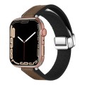 For Apple Watch Series 8 45mm Magnetic Folding Leather Silicone Watch Band(Dark Brown)
