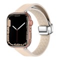 For Apple Watch SE 40mm Magnetic Folding Leather Silicone Watch Band(Apricot)