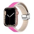 For Apple Watch SE 44mm Magnetic Folding Leather Silicone Watch Band(Rose Red)
