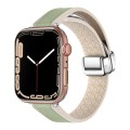 For Apple Watch SE 44mm Magnetic Folding Leather Silicone Watch Band(Grass Green)