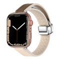 For Apple Watch SE 44mm Magnetic Folding Leather Silicone Watch Band(Apricot Brown)
