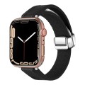 For Apple Watch Series 6 40mm Magnetic Folding Leather Silicone Watch Band(Napa Black)