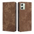 For Motorola Moto G54 5G EU Edition RFID Anti-theft Brush Magnetic Leather Phone Case(Brown)