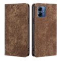 For Motorola Moto G14 4G RFID Anti-theft Brush Magnetic Leather Phone Case(Brown)