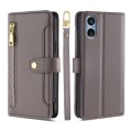 For Sony Xperia 5 V Lite Sheep Texture Cross-body Zipper Wallet Leather Phone Case(Grey)