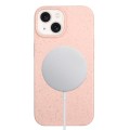 For iPhone 14 Plus Wheat MagSafe Magnetic Straw Material + TPU Phone Case(Pink)