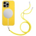 For iPhone 15 Pro Max Wheat MagSafe Magnetic Straw Material + TPU Phone Case with Lanyard(Yellow)