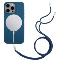 For iPhone 15 Pro Max Wheat MagSafe Magnetic Straw Material + TPU Phone Case with Lanyard(Blue)