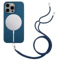 For iPhone 15 Pro Wheat MagSafe Magnetic Straw Material + TPU Phone Case with Lanyard(Blue)