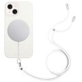For iPhone 15 Plus Wheat MagSafe Magnetic Straw Material + TPU Phone Case with Lanyard(White)