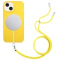 For iPhone 15 Plus Wheat MagSafe Magnetic Straw Material + TPU Phone Case with Lanyard(Yellow)