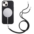 For iPhone 15 Wheat MagSafe Magnetic Straw Material + TPU Phone Case with Lanyard(Black)