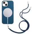For iPhone 14 Plus Wheat MagSafe Magnetic Straw Material + TPU Phone Case with Lanyard(Blue)
