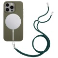 For iPhone 14 Pro Wheat MagSafe Magnetic Straw Material + TPU Phone Case with Lanyard(Army Green)