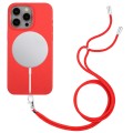 For iPhone 14 Pro Max Wheat MagSafe Magnetic Straw Material + TPU Phone Case with Lanyard(Red)