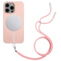 For iPhone 14 Pro Max Wheat MagSafe Magnetic Straw Material + TPU Phone Case with Lanyard(Pink)