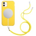 For iPhone 12 Wheat MagSafe Magnetic Straw Material + TPU Phone Case with Lanyard(Yellow)