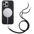 For iPhone 12 Pro Max Wheat MagSafe Magnetic Straw Material + TPU Phone Case with Lanyard(Black)