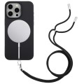 For iPhone 11 Pro Max Wheat MagSafe Magnetic Straw Material + TPU Phone Case with Lanyard(Black)