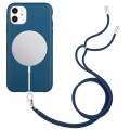 For iPhone 11 Wheat MagSafe Magnetic Straw Material + TPU Phone Case with Lanyard(Blue)