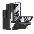 For Samsung Galaxy Z Fold4 GKK Magnetic Hinge Flip Leather Phone Case with Holder(Carbon Fiber)