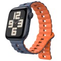 For Apple Watch SE 2023 44mm Reverse Buckle Two Color Magnetic Silicone Watch Band(Midnight Blue+Ora