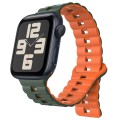 For Apple Watch SE 2023 44mm Reverse Buckle Two Color Magnetic Silicone Watch Band(Olive Green+Orang