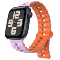 For Apple Watch SE 2023 44mm Reverse Buckle Two Color Magnetic Silicone Watch Band(Purple+Orange)