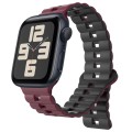 For Apple Watch SE 2023 40mm Reverse Buckle Two Color Magnetic Silicone Watch Band(Wine Red+Black)