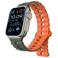 For Apple Watch Ultra 2 49mm Reverse Buckle Two Color Magnetic Silicone Watch Band(Olive Green+Orang