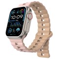 For Apple Watch Ultra 2 49mm Reverse Buckle Two Color Magnetic Silicone Watch Band(Pink+Grey)