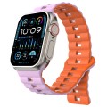 For Apple Watch Ultra 2 49mm Reverse Buckle Two Color Magnetic Silicone Watch Band(Purple+Orange)