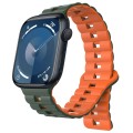 For Apple Watch Series 9 45mm Reverse Buckle Two Color Magnetic Silicone Watch Band(Olive Green+Oran