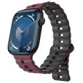 For Apple Watch Series 9 45mm Reverse Buckle Two Color Magnetic Silicone Watch Band(Wine Red+Black)