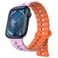 For Apple Watch Series 9 45mm Reverse Buckle Two Color Magnetic Silicone Watch Band(Purple+Orange)
